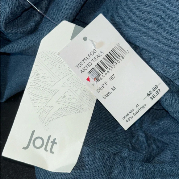 Jolt Jacket Medium Cropped Bomber Embroidered Button Front Pockets Slouchy Teal - Picture 3 of 14